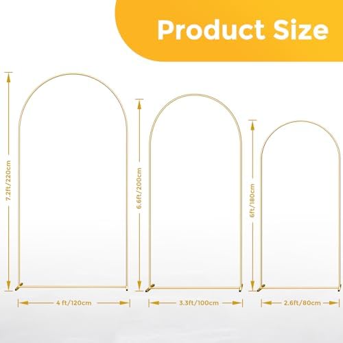 Metal Arch Backdrop Stand 7.2FT & 6.6FT & 6FT Gold Wedding Arch Frame, Set of 3 Wedding Arch Backdrop Stand, Balloon Arch Backdrop for Wedding Birthday Party Baby Shower Graduation Ceremony Decor - Image 5
