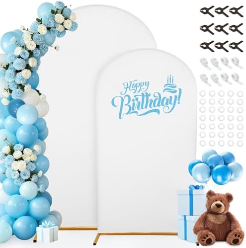 7.2FT, 6FT White Spandex Arch Backdrop Stand Covers Set of 2 by Dexpinzo