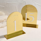 UNIQOOO Gold Mirror Arch Wedding Table Numbers with Stands 1-15, 5x7 Acrylic Display Signs and Holders, Pack of 15, Perfect for Centerpiece, Reception, Decoration, Party, Anniversary, Event - Image 6