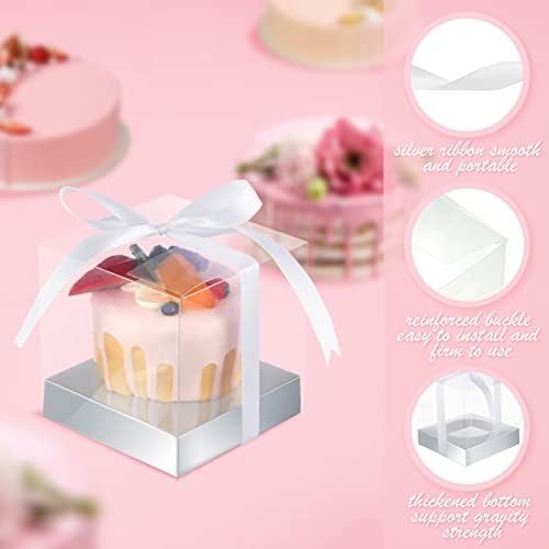 Thenshop 50 Pcs Clear Cupcake Boxes Individual 3.5 Inch, Silver - Image 3