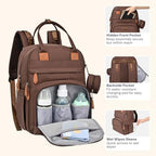 BabbleRoo Diaper Bag Backpack - Baby Essentials Travel Tote - Multi Function Water Resistant Diaper Bag, Travel Essentials Baby Bag with Changing Pad, Stroller Straps & Pacifier Case - Unisex, Brown - Image 5