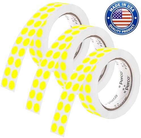 Perco Neon Yellow Perforated Round Circle Dot Sticker 1/2-Inch Labels — 3 Rolls, 9,000 Stickers—Planners, Events for Reminder Dots, to-Do Markers & Alerts, Strong Adhesive—Made in USA by Perco