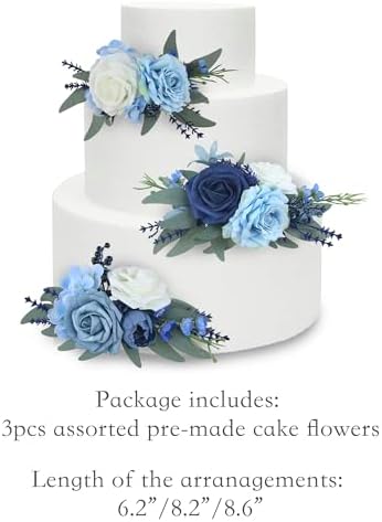 Rinlong 3Pcs Premade Cake Flowers, Navy Blue Wedding Cake Decor - Image 4