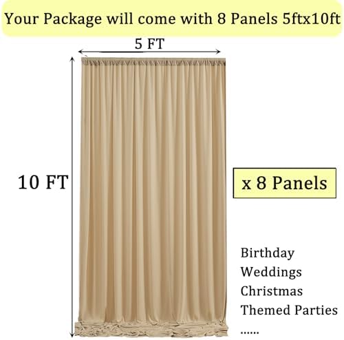 40ft x 10ft Wrinkle Free Champagne Backdrop Curtains for Parties, 8 Panels Thick Fabric Photo Backdrop Drapes for Weddings Photography Birthday Party Backgrpund Decor - Image 5