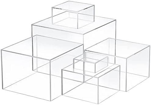 Geelin 6 Pcs Acrylic Risers Cube Stands, Clear, 3 to 8 Inch, Square by Geelin