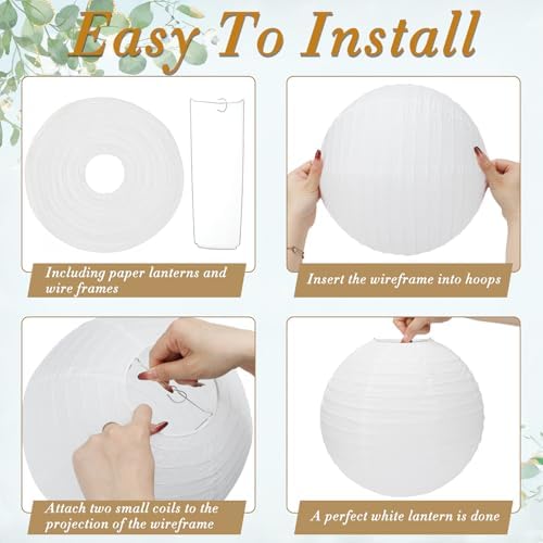 24 Packs White Paper Lanterns 12 Inch Chinese Japanese Hanging Paper Lanterns Lamp Round with Clear Fishing Line DIY Table Centerpiece Decoration for Wedding Birthday Party Baby Shower Indoor Outdoor - Image 3