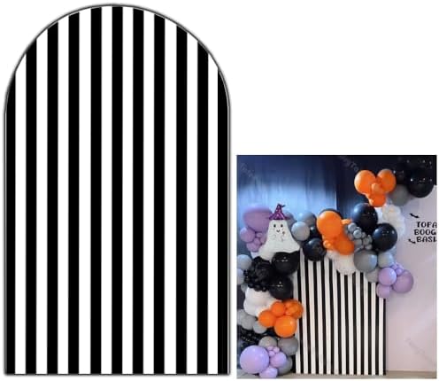 FiVan Arch Covers Stretchy Black Stripes Backdrop for Birthday Baby Shower Party Decoration 3x6ft Baptism Background Props by FiVan