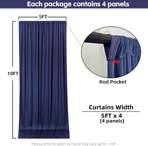 20x10FT Navy Blue Backdrop Curtains for Wedding Parties, Wrinkle Free Photo Backdrop Curtains for Wedding Birthday Party Baby Shower, Fabric Drape with Rod Pockets 5ft x 10ft, 4 Panels - Image 3