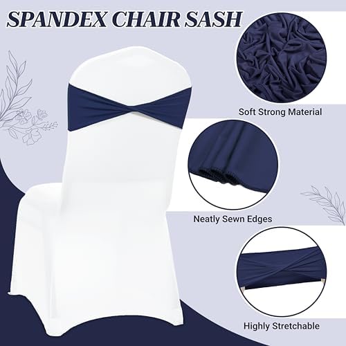 MDS Pack of 75 Spandex Chair Sashes Without Slider Buckles – Navy Blue - Image 3