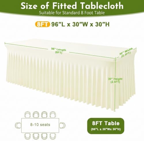 2Pack Ivory Spandex Tablecloth for 8FT Rectangle Table,Table Skirt - Image 3
