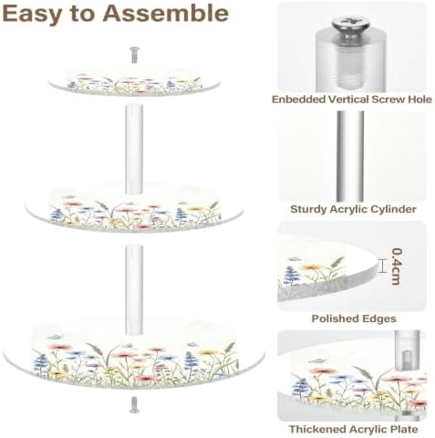 Kigai Wildflower Cupcake Stand 3 Tier Dessert Table Display Holder Acrylic Cup Cake Tower Round Tiered Serving Tray for Wedding, Birthday, Baby Shower - Image 2
