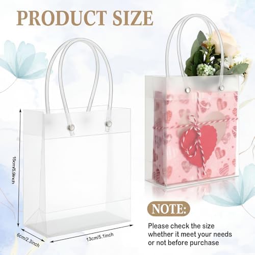 Qilery 50 Pack Small Clear Plastic Frosted Gift Bags with Handles - Image 2