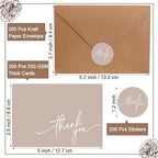 Gueevin 200 Pcs Thank You Cards with Envelopes Stickers, 3.5x5", Khaki - Image 2