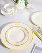 Goodluck 120 PCS Ivory and Gold Plastic Plates, Heavy Duty Disposable Ivory Plates with 60 10.25 inch Dinner Plates and 60 7.5 inch Dessert Plates for Party, Holiday, Wedding - Image 5