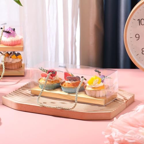 Thenshop 40 Pcs Clear Cupcake Boxes 9x3x3 in 3 Compartment Holder,Gold - Image 5