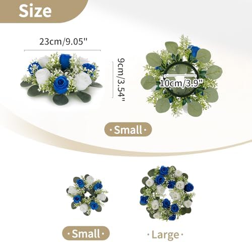 NUPTIO Small Wreath for Table Centerpieces, 9.05 Inch, Royal Blue & White - Image 4