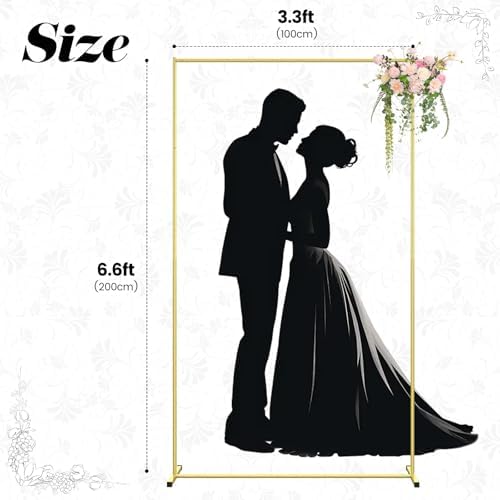 Metal Wedding Arch Backdrop Stand 6.6x3.3 FT Gold Square Balloon Arch Frame for Ceremony Party Birthday Bridal Baby Shower Anniversary Arbor Balloon Decoration - Image 2