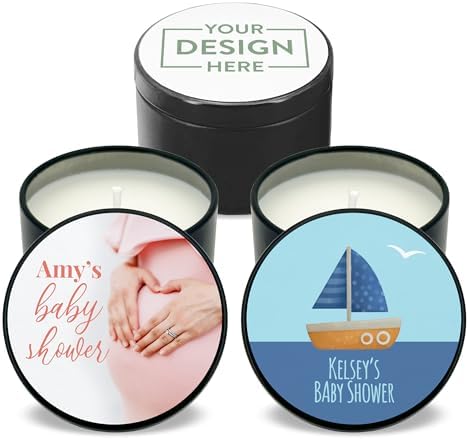 Custom Candles, Personalized Candles, Baby Shower Candle Favors, Bulk Candles, Candle Favors (Set of 10) (Black Tin) by Best+Day+Ever+Spot