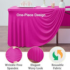 2 Pack Hot Pink Spandex Table Clothes for 6 Foot Rectangle Tables, Wrinkle Free Fitted Table Cover 6ft Fuchsia Stretch Tablecloths with Skirt for Parties Weddings Birthday Banquet Baby Shower - Image 3