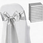 Satin Chair Sashes Bows 50 Pack Universal Polyester Chair Ribbons for Wedding Anniversary Retirement Party Birthday Engagement Banquet Graduation Outdoor Events Decor (Silver, 50 pcs) by JKDMJF