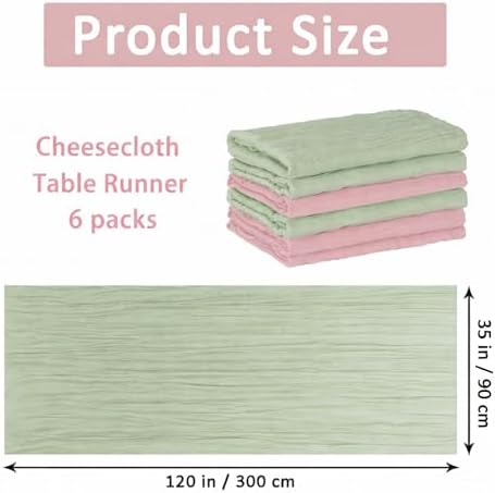 Cheesecloth Table Runner 6 Pack Sage Green and Dusty Pink, Boho Gauze Table Runner 10Ft 120 Inches Long for Wedding Decor, Party & Home Table Decoration - Image 2