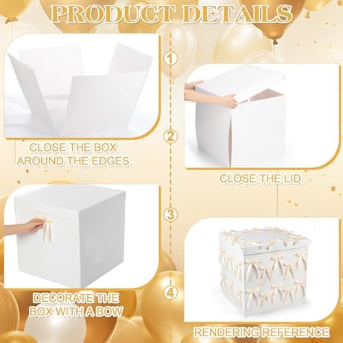 Kolldenn Extra Large Gender Reveal Gift Box with Lid Bows, 28x28x28, Gold - Image 5