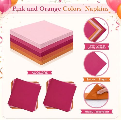 Mimorou 175 Pcs Pink and Orange Plates Cups Napkins Utensils - Image 5