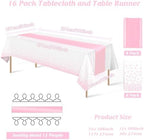 16Pack Disposable Plastic Tablecloths and Satin Table Runner Set White and Pink Dot Table Cloth Gold for Graduation Wedding Engagement Birthday Baby Shower Anniversary Holiday Party Decorations - Image 2