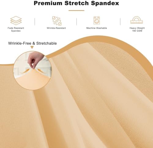 2 Pack 132inch Champagne Round Tablecloth, Circle Stretch Table Cloths for 6 FT Tables, Wrinkle Free Table Skirt for Wedding Birthday Photography Party Social Events Engagement Party Decorations - Image 3