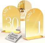 Mirror Arched Wedding Table Numbers 1-30 with Stands, 5"x7" Double-sided Letter, Acrylic Wedding Signs Centerpiece Decoration for Wedding Reception Party (Gold, Table Numbers 1-30) by Framokoko