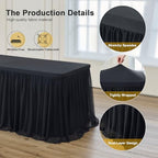 familus Black Table Cloths 8 Foot Rectangle 4 Pack Stretch Ruffle Tulle Tablecloth Spandex Fitted Table Cover for 8 Foot Tulle Table Skirts for Party Wedding Table Cloths, Banquets - Image 4
