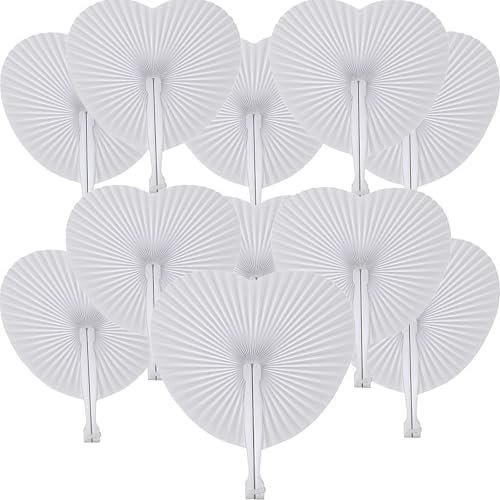 100 Pcs White Heart Paper Fans by Bestage