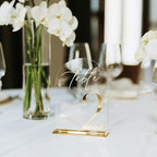 HOODO Clear Arch Wedding table numbers 1-15 with Stands, 5"x7" Arched Acrylic Signs with Gold Mirror Numbers, Clear and Gold Acrylic Table Numbers for Wedding Reception, Party, Anniversary, Event - Image 3
