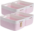 MiniArk Large Storage Baskets for Organizing, 17 x 13 x 7.5” Closet Shelf Baskets for Clothes Blanket Towels, Baby Nursery, Toy Bins Box, Woven Rope Baskets, 4 Packs Woven Pink by MiniArkStorageBasketsHome