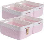 MiniArk Large Storage Baskets for Organizing, 17 x 13 x 7.5” Closet Shelf Baskets for Clothes Blanket Towels, Baby Nursery, Toy Bins Box, Woven Rope Baskets, 4 Packs Woven Pink by MiniArkStorageBasketsHome