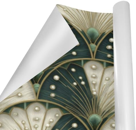 pnyoin Merry Christmas Wrapping Paper Roll,Art Deco Fan Green Gift Wrap Perfect for Xmas,Birthday,Weddings, Brides, Holidays, Baby Showers，58 x 23 inches,3 Roll - Image 3