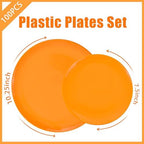 PULOTE 100PCS Orange Plastic Plates - Premium Hard Orange Disposable Include 50 Each(10.25 Inch Dinner & 7.5 Inch Dessert) Plates, Ideal for Party - Image 2
