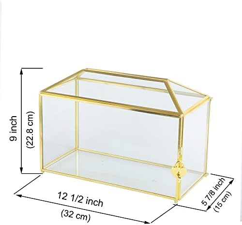Glass Wedding Card Box with Slot, 12.6 inch Large Clear Card Box Gold Brass Gift Card Storage Box with Lock for Wedding Receptions, Baby Shower, Birthday Party, Bridal Shower - Image 6