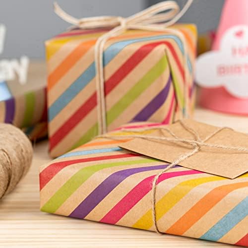 RUSPEPA Kraft Wrapping Paper Roll - Rainbow Stripe Pattern - 24 Inches x 100 Feet - Image 3