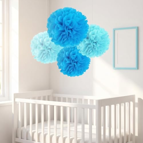 Blue Tissue Paper Pom Poms Party Decorations Easy to Hang - Image 5