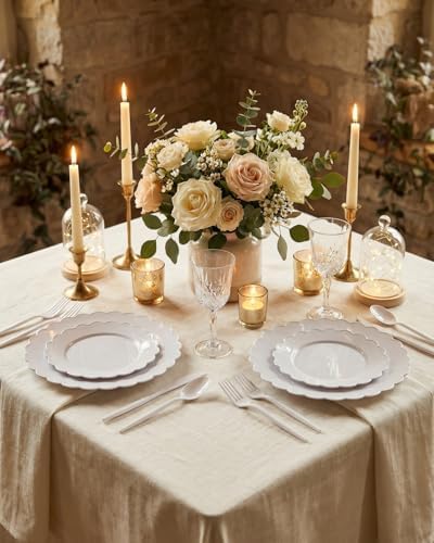 150 Pcs White Heavy Duty Plastic Plates for Party Scalloped Plates - Image 4