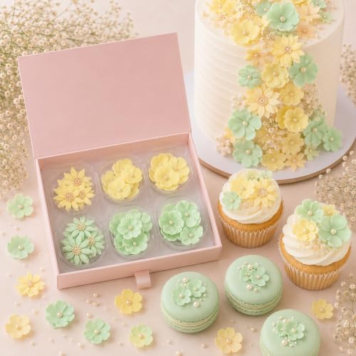 CONFECT Handmade Edible Gum Paste Flower Decorations – Spring Blossom – 60 Piece Assorted Sugar Flower Set with Pearl Centers, Hand Cut Cake Flowers for Cakes, Cupcakes, Cookies & Desserts by CONFECTTHECAKEDECORATINGCO