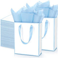 Yeaqee 50 Pcs Metallic Paepr Gift Bags Bulk with Handles,White, Blue by Yeaqee