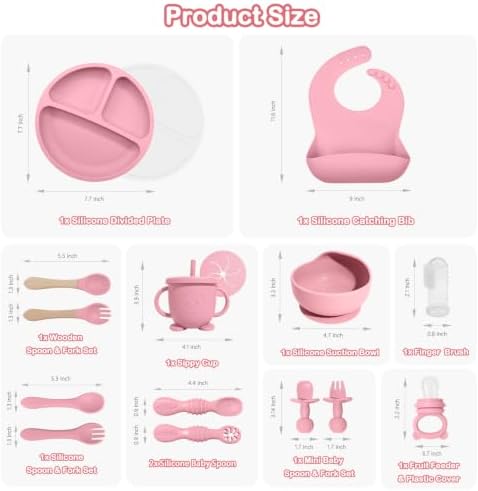 Silicone Baby Feeding Utensils Set for 6+ Months, 17 Pcs, Pink - Image 2