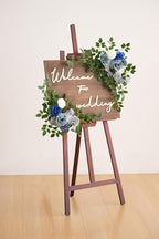 2pcs Blue & Grey Deluxe Welcome Sign Artificial Flowers Wedding Backdrop Garland Hanging Floral Arrangements for Ceremony Reception Entryway Board Sweetheart Table - Image 2