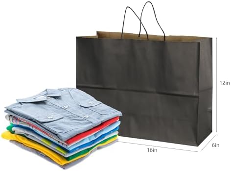 BLEWINDZ 70Pcs Large Black Paper Bags with Handles, 16x6x12 Inches Paper Shopping Bags for Small Business, Large Kraft Gift Bag Bulk for Grocery Mechandise Retail - Image 4