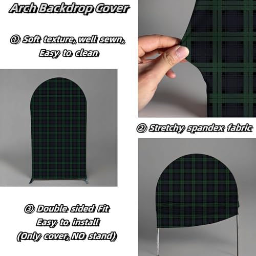Arch Backdrop Cover Tartan Plaid Baby Shower Arch Stand Stretchy Cover for Bear Theme Boys Birthday Party Fiesta Decorations (7.2x4ft Cover,Green27) - Image 4