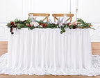 White Table Skirt for Rectangle Tables 14FT Chiffon Sheer Tablecloth for Birthday Party Sweetheart Cake Table Decoration by QueenDream