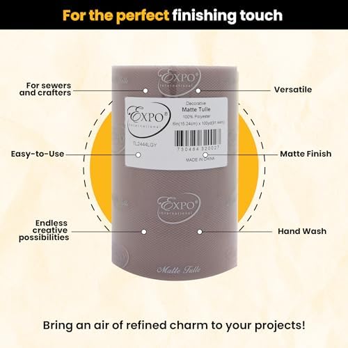 Expo International Decorative Matte Tulle, Roll/Spool of 6” X 100 Yards, Lightweight Polyester Tulle Fabric for Tutus, Costumes, and Party Decorations, Washable, Easy-to-Use, Light Gray - Image 4
