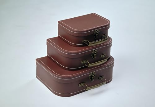 wald imports - Set of 3 Paperboard Suitcases - Decorative Storage Boxes - Suitcase Set for Decoration, Storage, and More (Brown) - Image 5